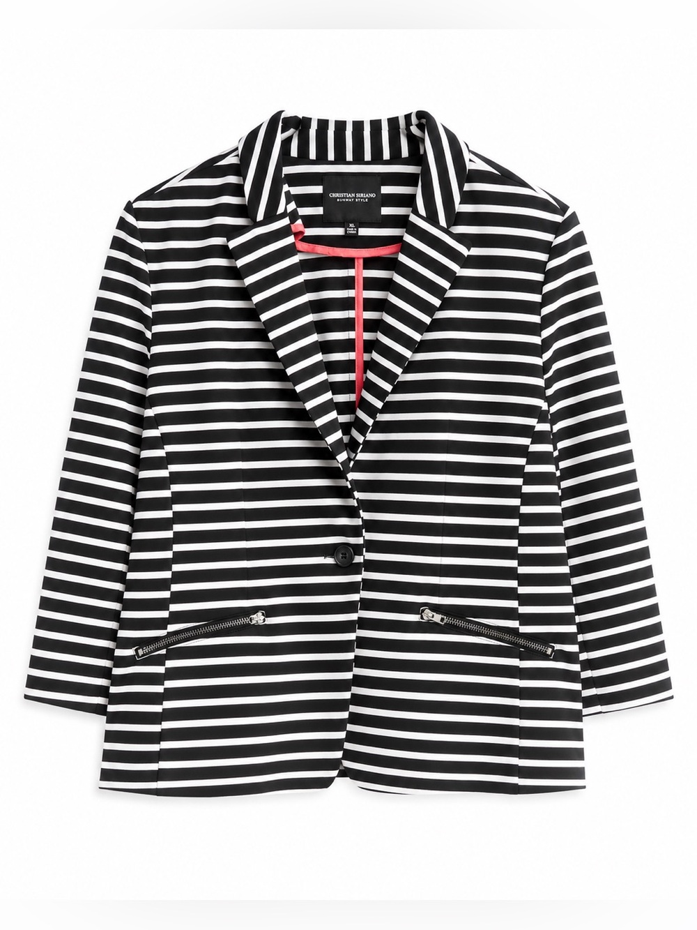 Christian Siriano Black White Striped Cropped Blazer Size XL